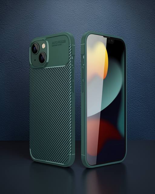 iPhone 14 Kılıf Auto Focus Karbon Kapak - Koyu Yeşil