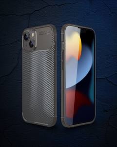 iPhone 14 Kılıf Auto Focus Karbon Kapak - Kahverengi