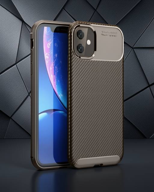 iPhone 11 Kılıf Auto Focus Karbon Kapak - Kahverengi
