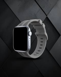 Apple Watch 38mm Kr408 Çizgili Silikon Kordon - Koyu Gri