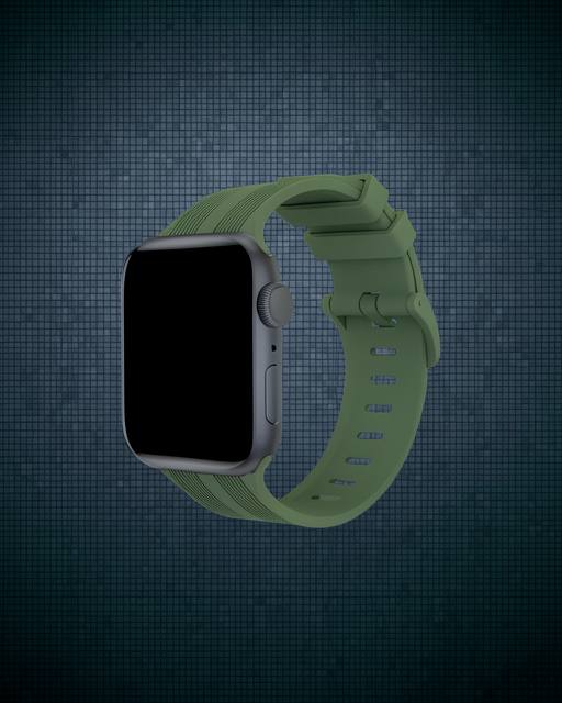 Apple Watch 38mm Kr408 Çizgili Silikon Kordon - Koyu Yeşil