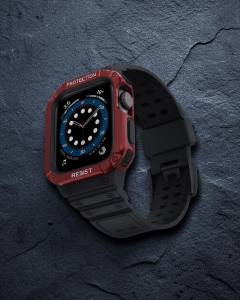 Apple Watch 42mm Kr401 Silikon Kordon - Siyah Kırmızı