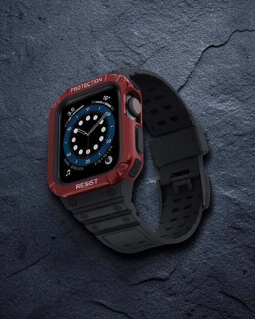 Apple Watch 42mm Kr401 Silikon Kordon - Siyah Kırmızı
