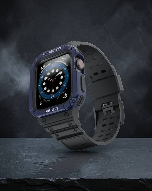 Apple Watch 42mm Kr401 Silikon Kordon - Siyah Mavi