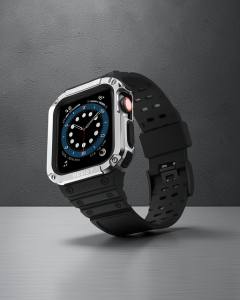 Apple Watch 42mm Kr401 Silikon Kordon - Siyah Gümüş