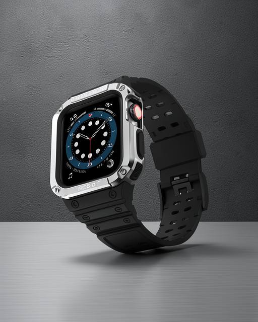Apple Watch 42mm Kr401 Silikon Kordon - Siyah Gümüş