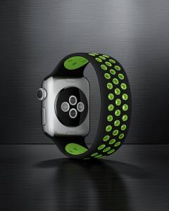 Apple Watch 42mm Ayarlı Delikli Silikon Kordon - Siyah Yeşil
