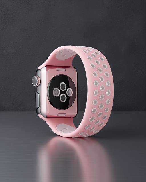 Apple Watch 42mm Ayarlı Delikli Silikon Kordon - Pembe Beyaz