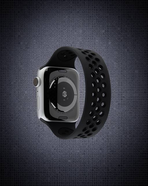 Apple Watch 42mm Ayarlı Delikli Silikon Kordon - Siyah-siyah