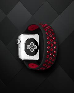 Apple Watch 38mm Ayarlı Delikli Silikon Kordon - Siyah-Kırmızı