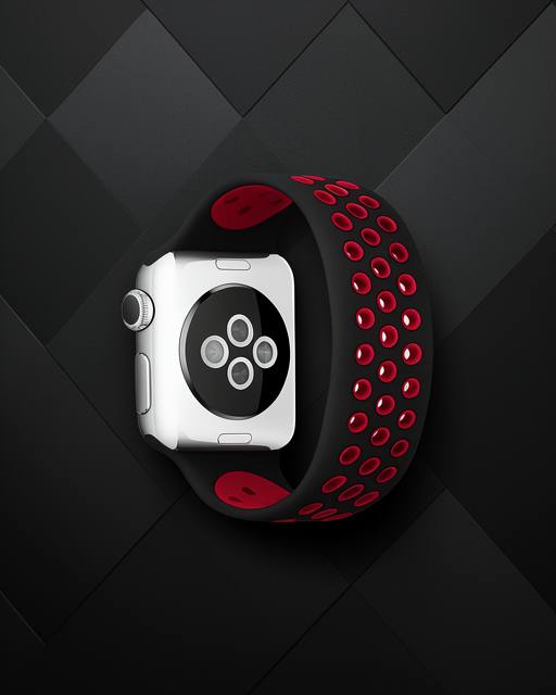 Apple Watch 38mm Ayarlı Delikli Silikon Kordon - Siyah-Kırmızı