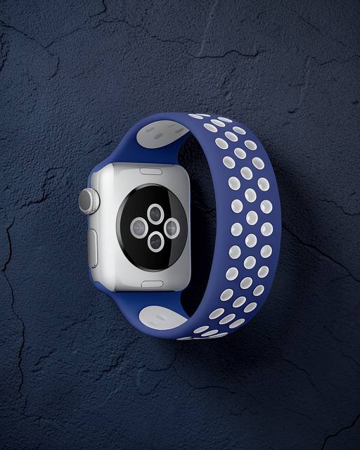Apple Watch 38mm Ayarlı Delikli Silikon Kordon - Lacivert Beyaz