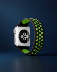 Apple Watch 38mm Ayarlı Delikli Silikon Kordon - Siyah Yeşil