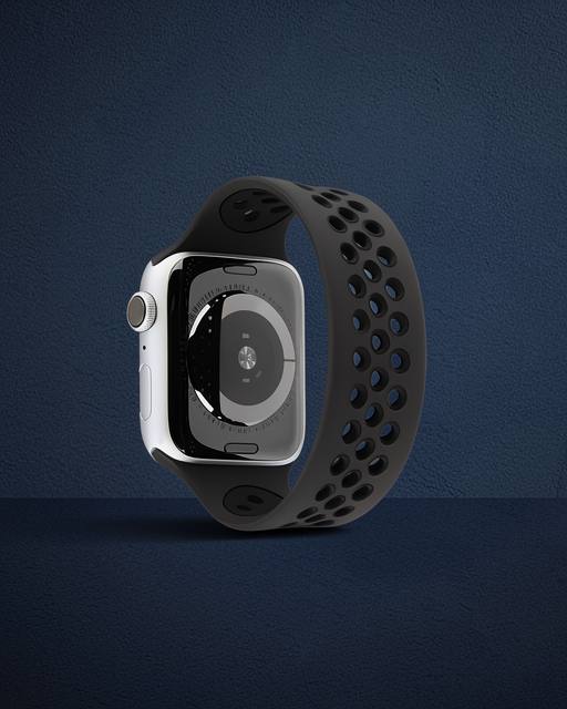 Apple Watch 38mm Ayarlı Delikli Silikon Kordon - Siyah-siyah