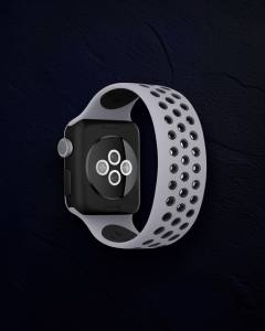 Apple Watch 38mm Ayarlı Delikli Silikon Kordon - Gri Siyah