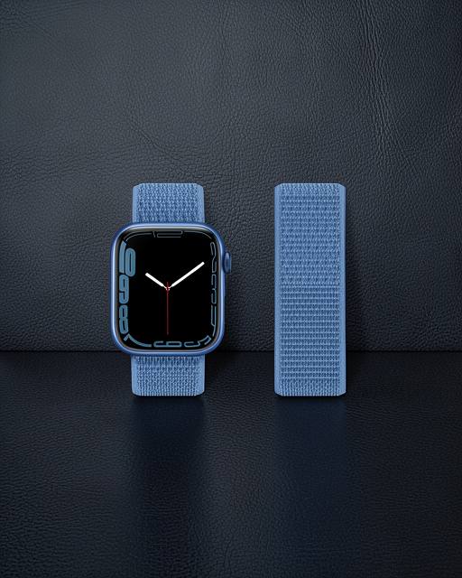 Apple Watch 42mm Hasırlı Cırtcırtlı Kordon - Mavi