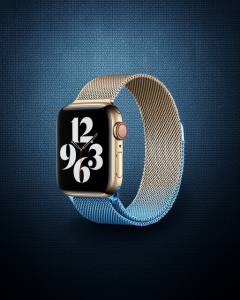Apple Watch 38mm Metal Mıknatıslı Kordon - Metalik Gold-mavi