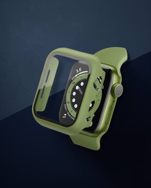 Apple Watch 41mm Camlı Kasa Ekran Koruyucu - Koyu Yeşil