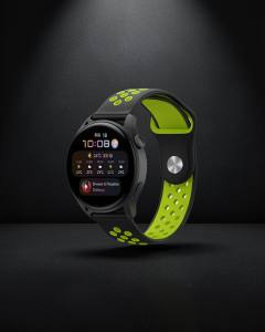 Watch 20mm Spor Delikli Kordon - Siyah-yeşil