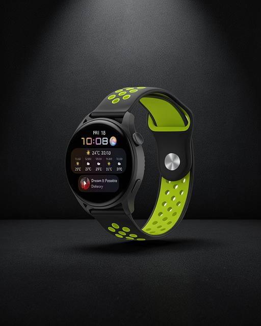 Watch 20mm Spor Delikli Kordon - Siyah-yeşil