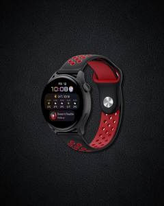 Watch 20mm Spor Delikli Kordon - Siyah-kırmızı