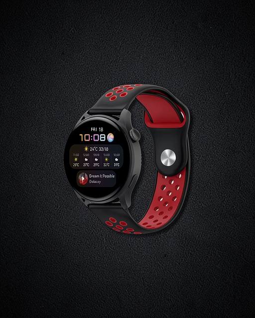 Watch 20mm Spor Delikli Kordon - Siyah-kırmızı