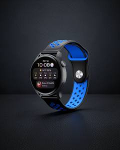 Watch 20mm Spor Delikli Kordon - Siyah-mavi