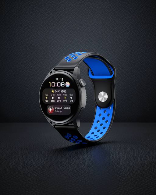 Watch 20mm Spor Delikli Kordon - Siyah-mavi