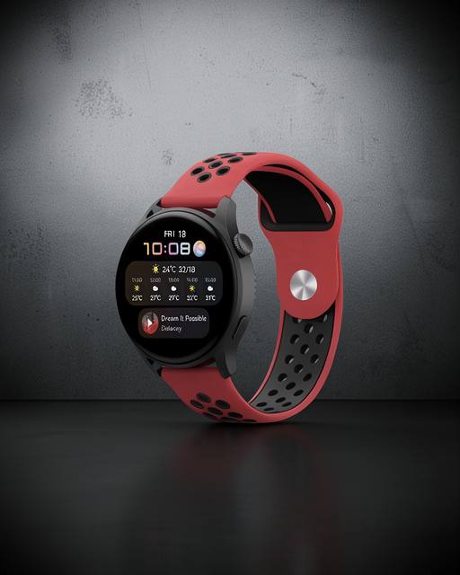 Watch 20mm Spor Delikli Kordon - Kırmızı-siyah
