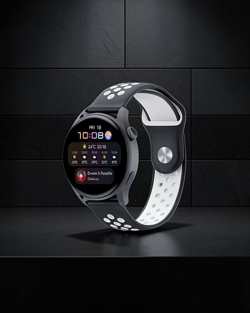Watch 20mm Spor Delikli Kordon - Siyah-beyaz
