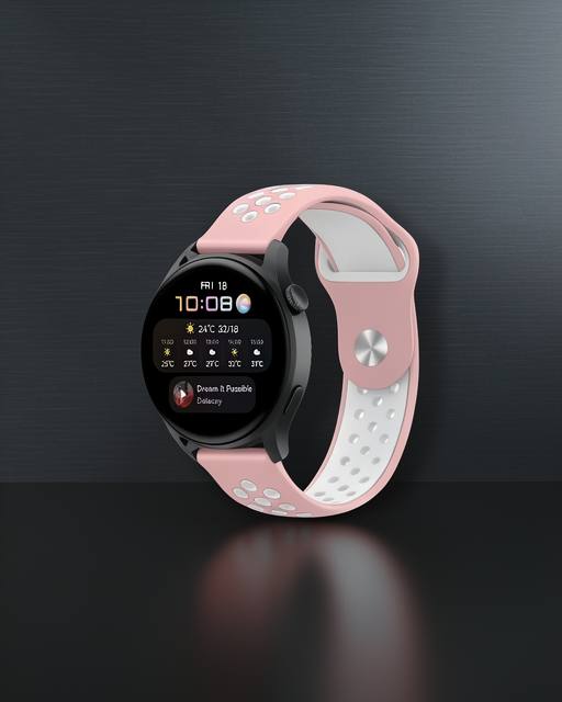 Watch 22mm Spor Delikli Kordon - Pembe-beyaz