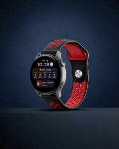 Watch 22mm Spor Delikli Kordon - Siyah-kırmızı