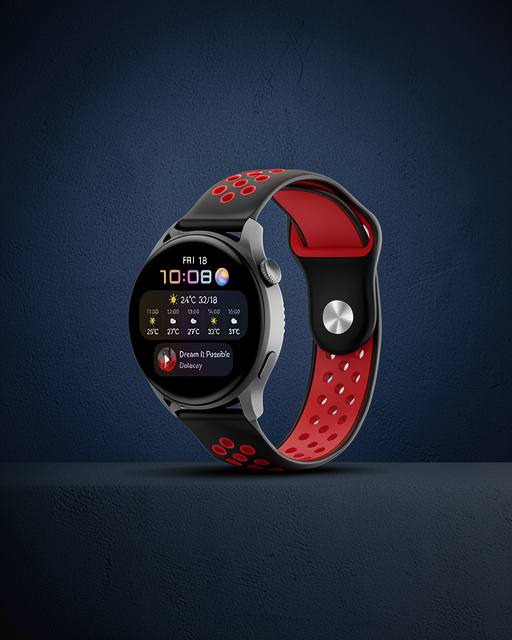 Watch 22mm Spor Delikli Kordon - Siyah-kırmızı