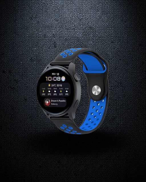 Watch 22mm Spor Delikli Kordon - Siyah-mavi