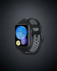 Huawei Watch Fit 2 Spor Delikli Kordon - Siyah-gri