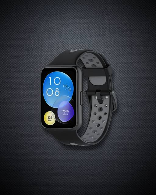 Huawei Watch Fit 2 Spor Delikli Kordon - Siyah-gri
