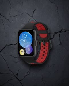 Huawei Watch Fit 2 Spor Delikli Kordon - Siyah-kırmızı