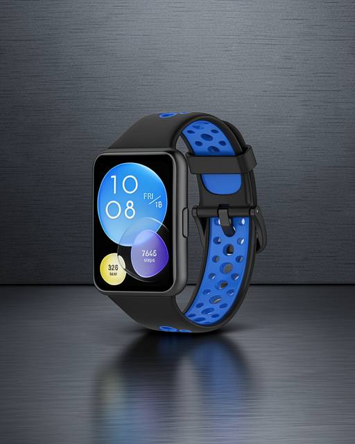 Huawei Watch Fit 2 Spor Delikli Kordon - Siyah-mavi