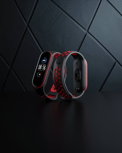 Xiaomi Mi Band 6 Spor Delikli Kordon - Siyah-kırmızı