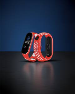 Xiaomi Mi Band 6 Spor Delikli Kordon - Kırmızı-beyaz