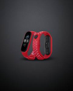 Xiaomi Mi Band 6 Spor Delikli Kordon - Gri-kırmızı