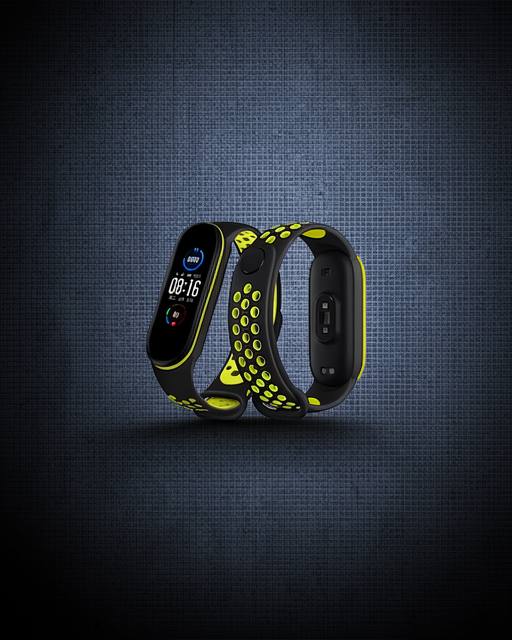 Xiaomi Mi Band 7 Spor Delikli Kordon - Siyah-yeşil
