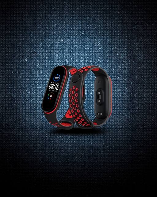 Xiaomi Mi Band 4 Spor Delikli Kordon - Siyah-kırmızı