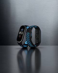 Xiaomi Mi Band 4 Spor Delikli Kordon - Siyah-turkuaz