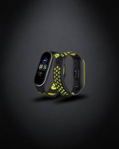 Xiaomi Mi Band 4 Spor Delikli Kordon - Siyah-yeşil-beyaz