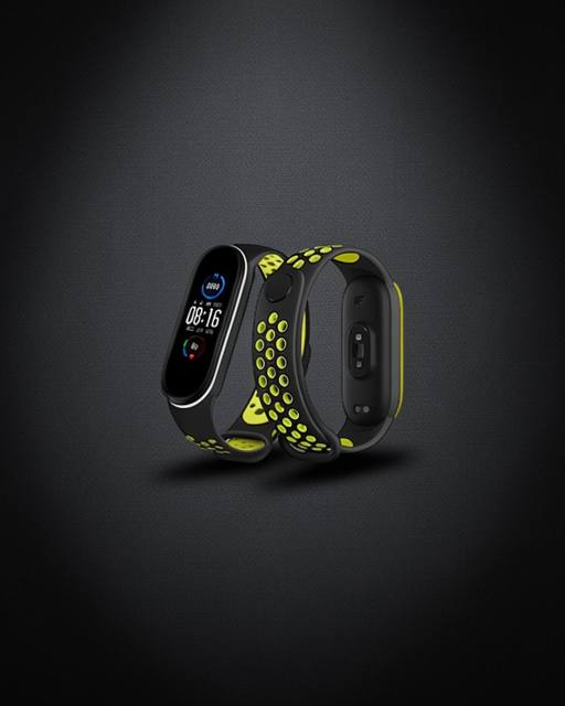 Xiaomi Mi Band 4 Spor Delikli Kordon - Siyah-yeşil-beyaz