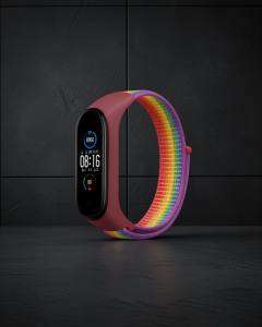 Xiaomi Mi Band 4 Hasırlı Cırtcırtlı Kordon - Gökkuşağı
