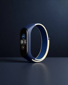 Xiaomi Mi Band 4 Hasırlı Cırtcırtlı Kordon - Sarı-lacivert