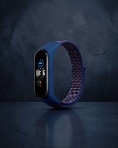 Xiaomi Mi Band 4 Hasırlı Cırtcırtlı Kordon - Lacivert-mor