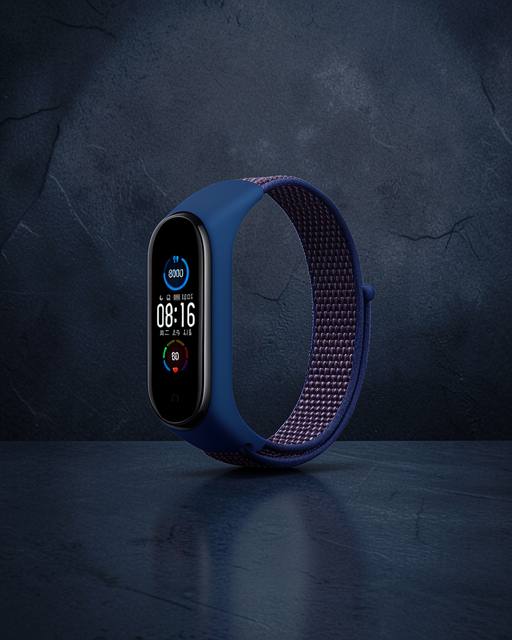 Xiaomi Mi Band 4 Hasırlı Cırtcırtlı Kordon - Lacivert-mor